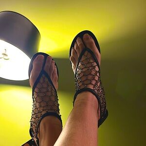 Zigi crystal/chain/leather sandal